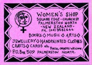 Eigenwerbung eines Frauenladens in Palmerston North