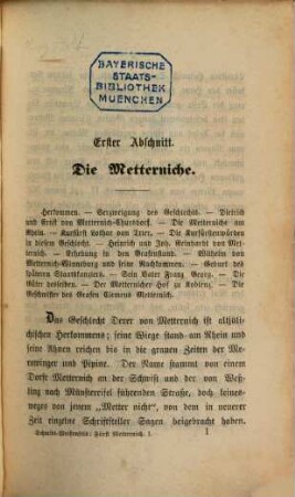 Fürst Metternich : Geschichte seines Lebens und seiner Zeit. 1