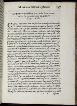 De numero mentium a materia separatarum variae Peripateticorum opiniones. Cap. XII.