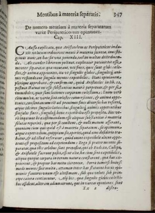 De numero mentium a materia separatarum variae Peripateticorum opiniones. Cap. XII.