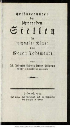 Erläuterungen der schweresten Stellen der wichtigsten Bücher des Neuen Testaments