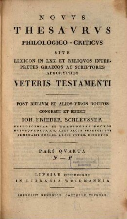 Novus thesaurus philologico-criticus sive lexicon in LXX et reliquos interpretes graecos ac scriptores apocryphos Veteris Testamenti, 4. N - R