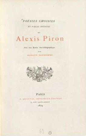 Poésies choisies et pièces inédites de Alexis Piron