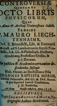 Controversiae quaedam ex octo libris physicorum
