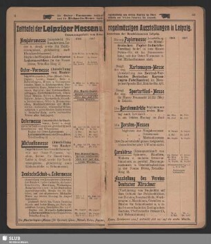 Zeittafel der Leipziger Messen u. regelmässigen Ausstellungen in Leipzig