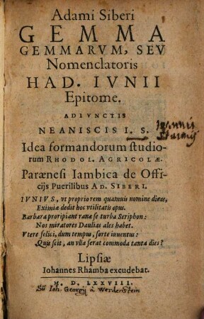 Gemma Gemmarum, seu Nomenclatoris Hadr. Iunii epitome