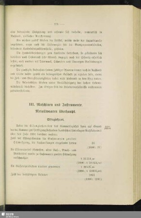 III. Maschinen und Instrumente. Metallwaaren überhaupt