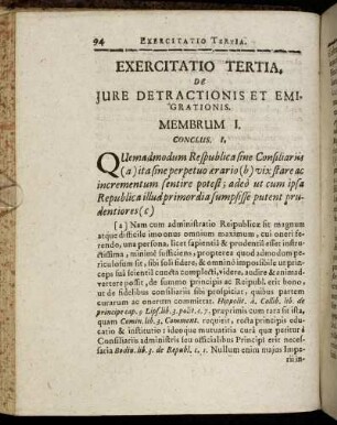 Exercitatio Tertia. De Jure Detractionis Et Emigrationis.