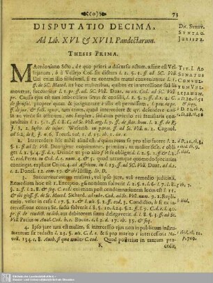 Disputatio Decima, Ad Lib. XVI. & XVII. Pandectarum