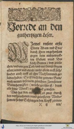 Vorrede an den guthertzigen Leser