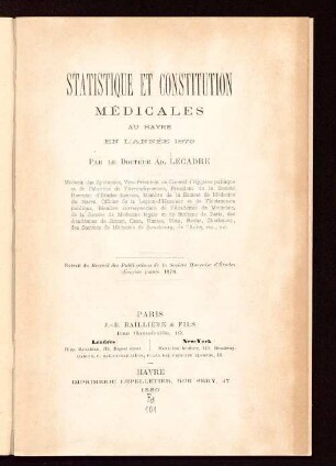 Statistique et constitution médicales au Havre en l'année 1879
