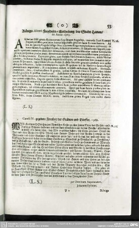 N.36. Königs Alberti Freyheits-Erklärung der Stadt Hanau, de Anno 1303