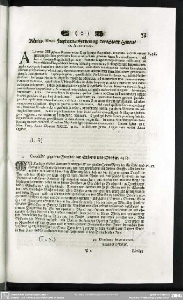 N.36. Königs Alberti Freyheits-Erklärung der Stadt Hanau, de Anno 1303