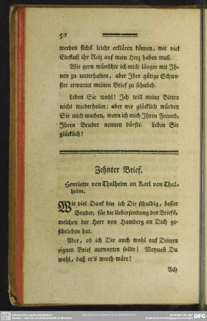 Zehnter Brief. Henriette von Thalheim an Karl von Thalheim