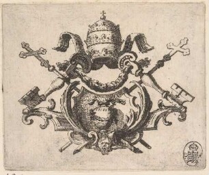 Vignette mit Tiara, Schlüsseln Petri und Kreuzen