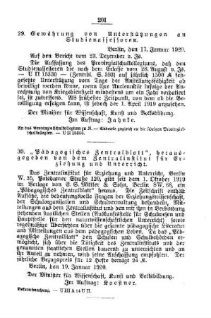 Gewährung von Unterstützungen an Studienassessoren : [D. Allgemeine Angelegenheiten der Unterrichtsanstalten]