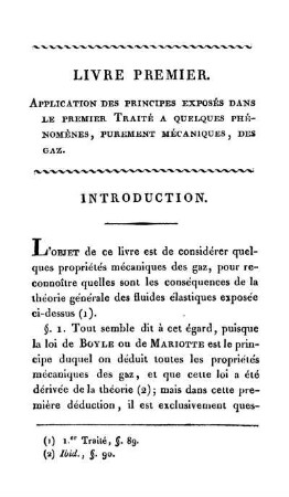 Livre premier. Application des principes exposés dans le premier traité a quelques phénomenes, purement mécaniques, des gaz.