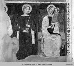 Wandbemalung mit verschiedenen christlichen Darstellungen : Madonna mit Kind und der Heiligen Lucia