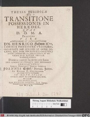 Theses Iuridicae De Transitione Possessionis In Heredes