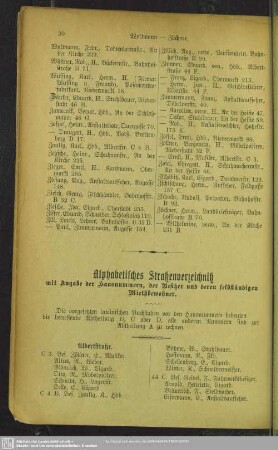 Häuserbuch : Alphabetisches Straßenverzeichniß mit Angabe der Hausnummern, der Besitzer und deren selbständigen Miethbewohner