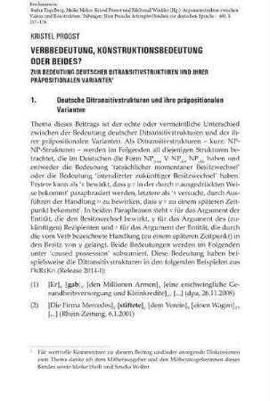 Verbbedeutung. Konstruktionsbedeutung oder beides? Zur Bedeutung deutscher Ditransitivstrukturen und ihrer präpositionalen Varianten