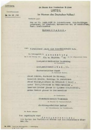 Urteilsabschriften KLs 6-22/48, KLs 6-22/48 + KLs 23-28/48