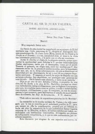 Carta al Sr. D. Juan Valera, sobre asuntos americanos