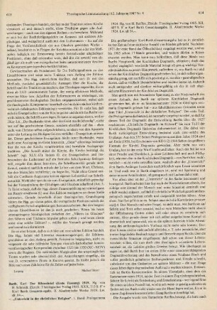 613-616 [Rezension] Barth, Karl, Der Römerbrief