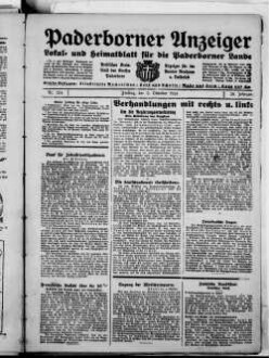 Paderborner Anzeiger : Lokal- und Heimatzeitung für das gesamte Paderborner Land : Tageszeitung für Jedermann : Publikationsorgan vieler Behörden