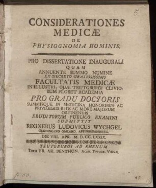 Considerationes Medicæ De Physiognomia Hominis
