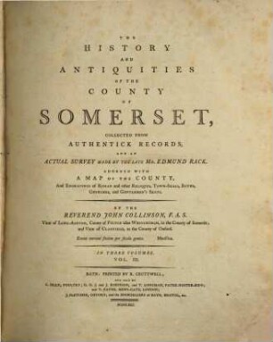 The History and antiquities of the county of Somerset : With a map and engravings. 3