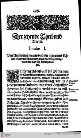 Der zehende Theil vnd Tractat / Titulus I