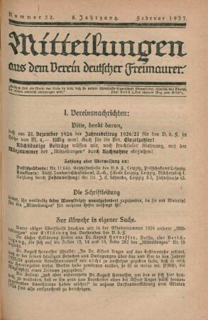 Nummer 32. 5. Jahrgang. Februar 1927.