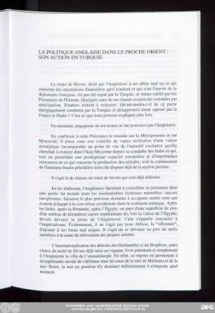 La Politique Anglaise Dans Le Proche Orient: Son Action En Turquie