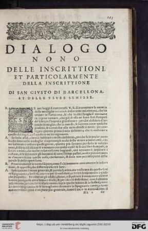 Dialogo nono. Delle inscrittioni et particolarmente dela inscrittione di san Giusto di Barcellona et delle usure semisse