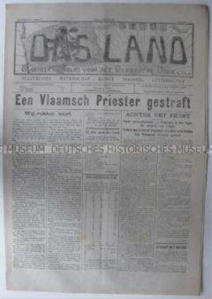 Belgisch-flämische Wochenzeitung "Ons Land" u.a. zu Repressalien der deutschen Besatzungsbehörden gegen einen flämischen Priester