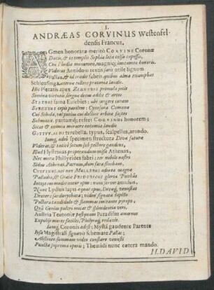 I. Andreas Corvinus Westenfeldensis Francus.