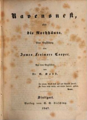 J. F. Cooper's amerikanische Romane : neu aus dem Englischen übertragen, 26. Ravensnest, oder die Rothhäute