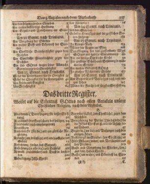 Das dritte Register, Weiset auf die Erkenntniß Gottes nach allen Artickeln unserer Christlichen Religion, nach dem Alphabet