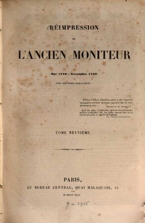Réimpression de l'Ancien Moniteur : depuis la réunion des états-généraux jusqu'au consulat ; (Mai 1789 - Novembre 1799), 9