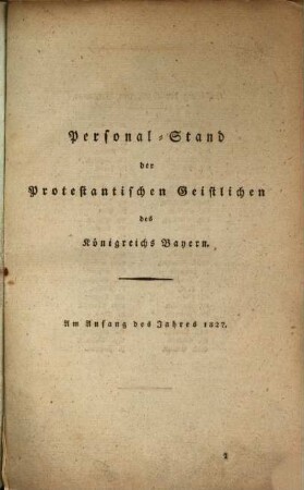 Personalstand der protestantischen Geistlichen des Königreichs Bayern. 1827, 1827