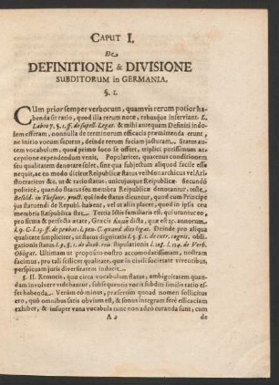 Caput I. De Definitione & Divisione Subditorum in Germania.