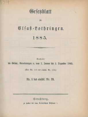 1885: Gesetzblatt für Elsaß-Lothringen