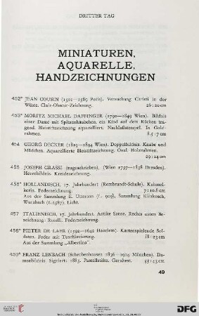 Miniaturen, Aquarelle, Handzeichnungen (Nr. 452-492)