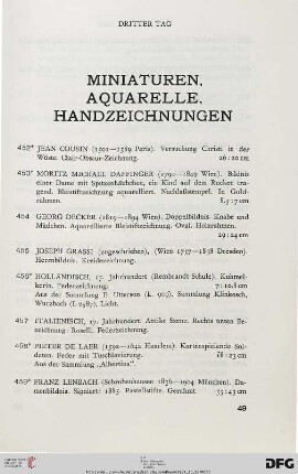 Miniaturen, Aquarelle, Handzeichnungen (Nr. 452-492)