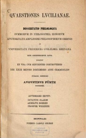 Quaestiones Lucilianae : (Doctor-Diss.)
