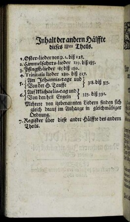 Inhalt der andern Hälffte dieses IIten Theils.