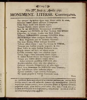 Nro XV. Jovis 15. Aprilis 1751.