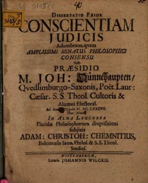 Diss. prior. consientiam iudicis adumbrans