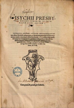 Isychii presbyteri Hierosolymorum in Leviticum libri septem